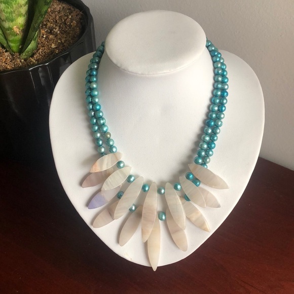 Freshwater pearl & Amazonite statement necklace - Picture 1 of 2